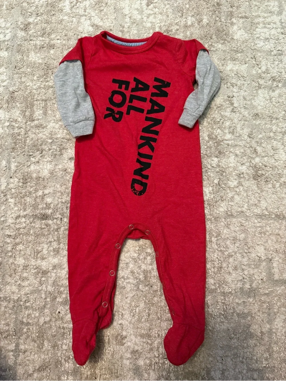 7 For All Mankind Red Footed One-Piece with Gray Sleeves and back pockets - 3/6M